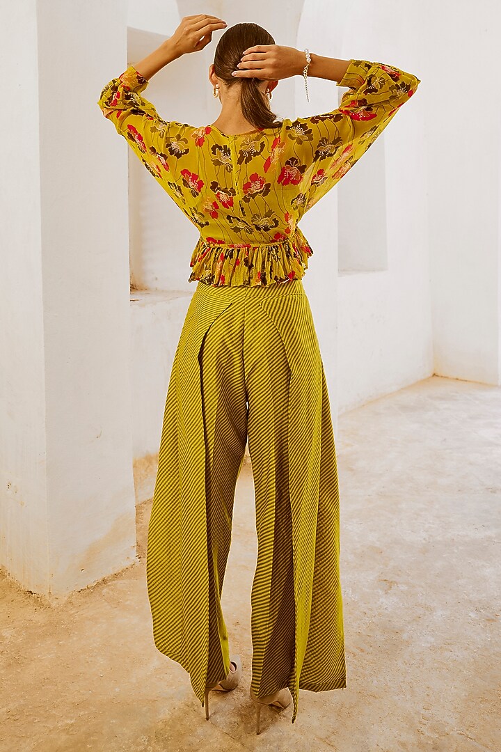 Olive Green Chanderi Pant Set by Pallavi Jaipur at Pernia's Pop Up Shop