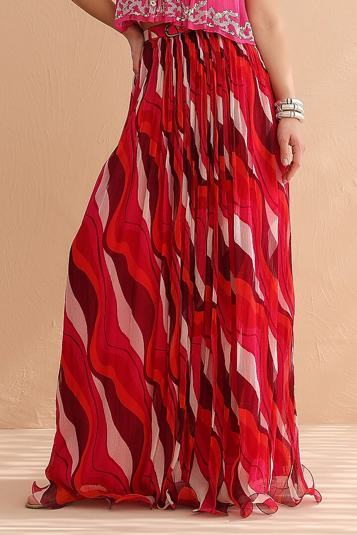 Fuchsia Pink Chiffon Lehar Printed Skirt Set by Pallavi Jaipur at Pernia's Pop Up Shop