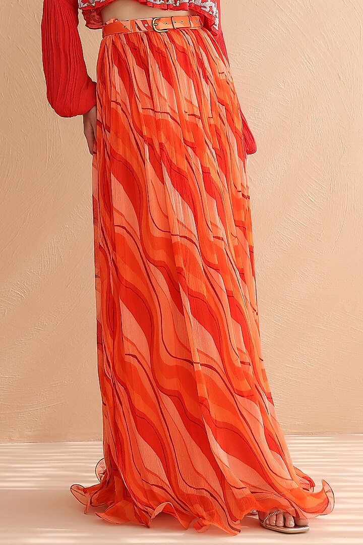 Tangerine Chiffon Lehar Printed Skirt Set by Pallavi Jaipur at Pernia's Pop Up Shop