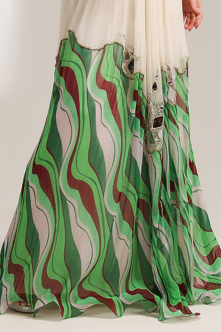 Ivory & Forest Green Chiffon Lehar Printed Maxi Cocktail Dress by Pallavi Jaipur at Pernia's Pop Up Shop