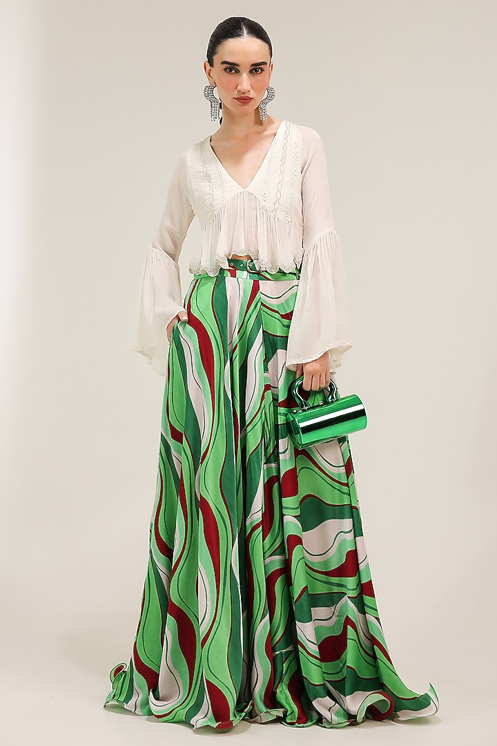 Forest Green Silk Blend Lehar Printed Skirt Set by Pallavi Jaipur at Pernia's Pop Up Shop