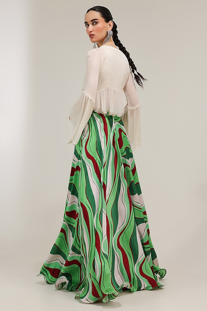 Forest Green Silk Blend Lehar Printed Skirt Set by Pallavi Jaipur at Pernia's Pop Up Shop