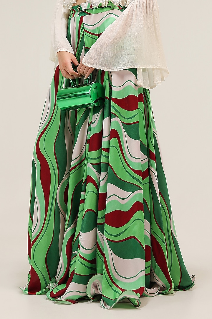 Forest Green Silk Blend Lehar Printed Skirt Set by Pallavi Jaipur at Pernia's Pop Up Shop