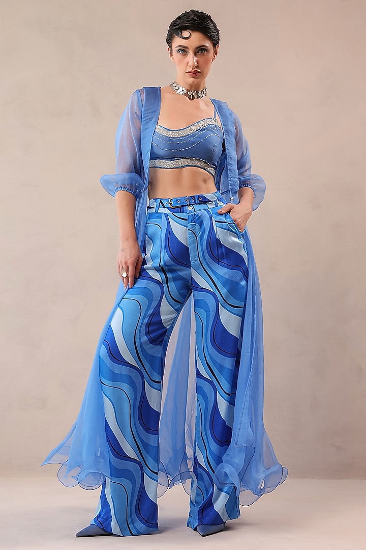 Ocean Blue Organza Jacket Set by Pallavi Jaipur at Pernia's Pop Up Shop