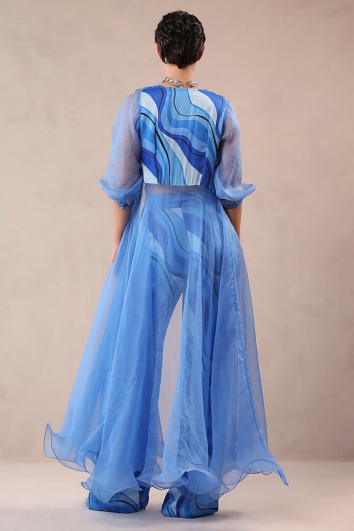 Ocean Blue Organza Jacket Set by Pallavi Jaipur at Pernia's Pop Up Shop