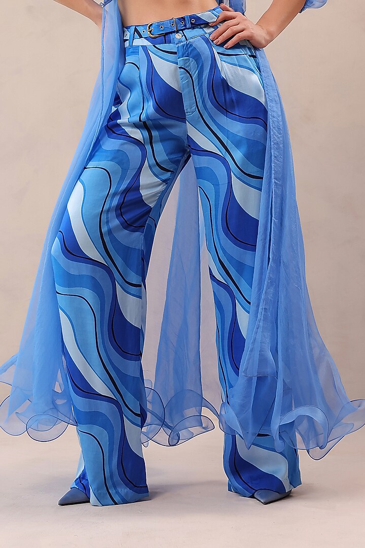Ocean Blue Organza Jacket Set by Pallavi Jaipur at Pernia's Pop Up Shop