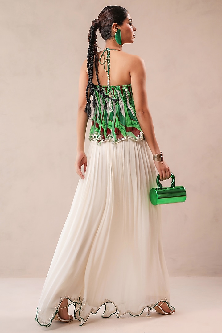 Ivory Wrinkle Crepe Hand Embroidered Palazzo Pant Set by Pallavi Jaipur at Pernia's Pop Up Shop