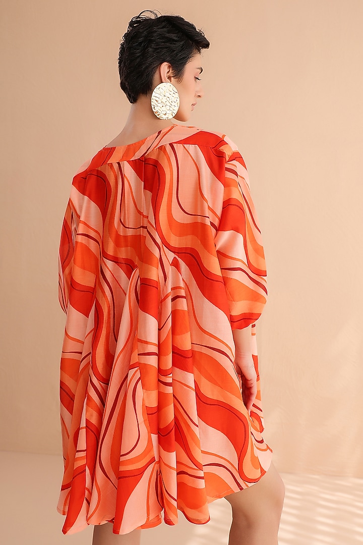 Tangerine Chanderi Silk Lehar Printed Mini Summer Dress by Pallavi Jaipur at Pernia's Pop Up Shop
