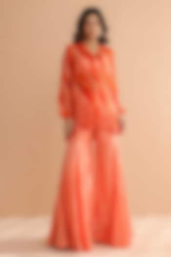 Tangerine Chiffon Leheriya Printed Tunic Set by Pallavi Jaipur at Pernia's Pop Up Shop