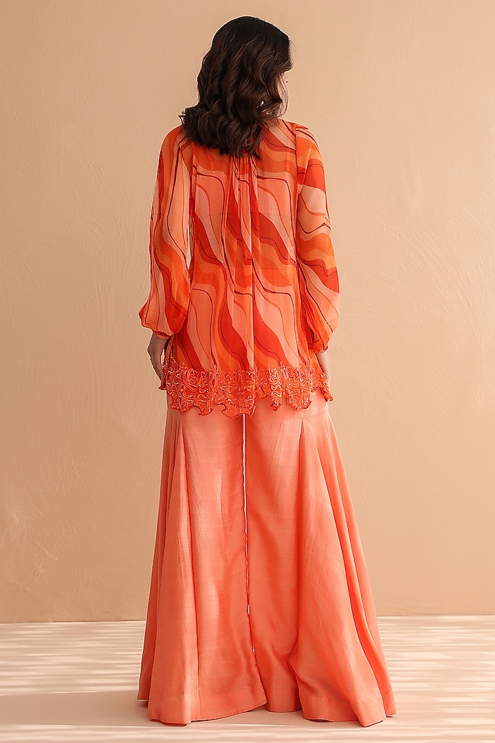 Tangerine Chiffon Leheriya Printed Tunic Set by Pallavi Jaipur at Pernia's Pop Up Shop