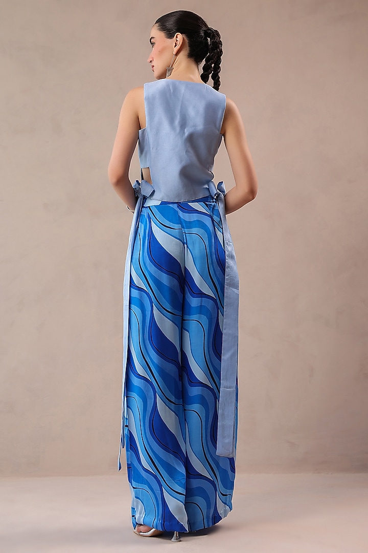 Atlantic Blue Silk Blend Leheriya Printed Pleated Pant Set by Pallavi Jaipur at Pernia's Pop Up Shop