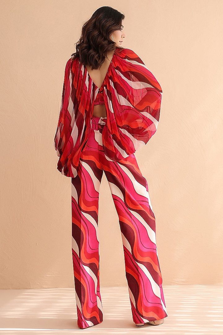 Fuchsia Pink Chiffon & Chanderi Leheriya Printed Co-Ord Set by Pallavi Jaipur at Pernia's Pop Up Shop