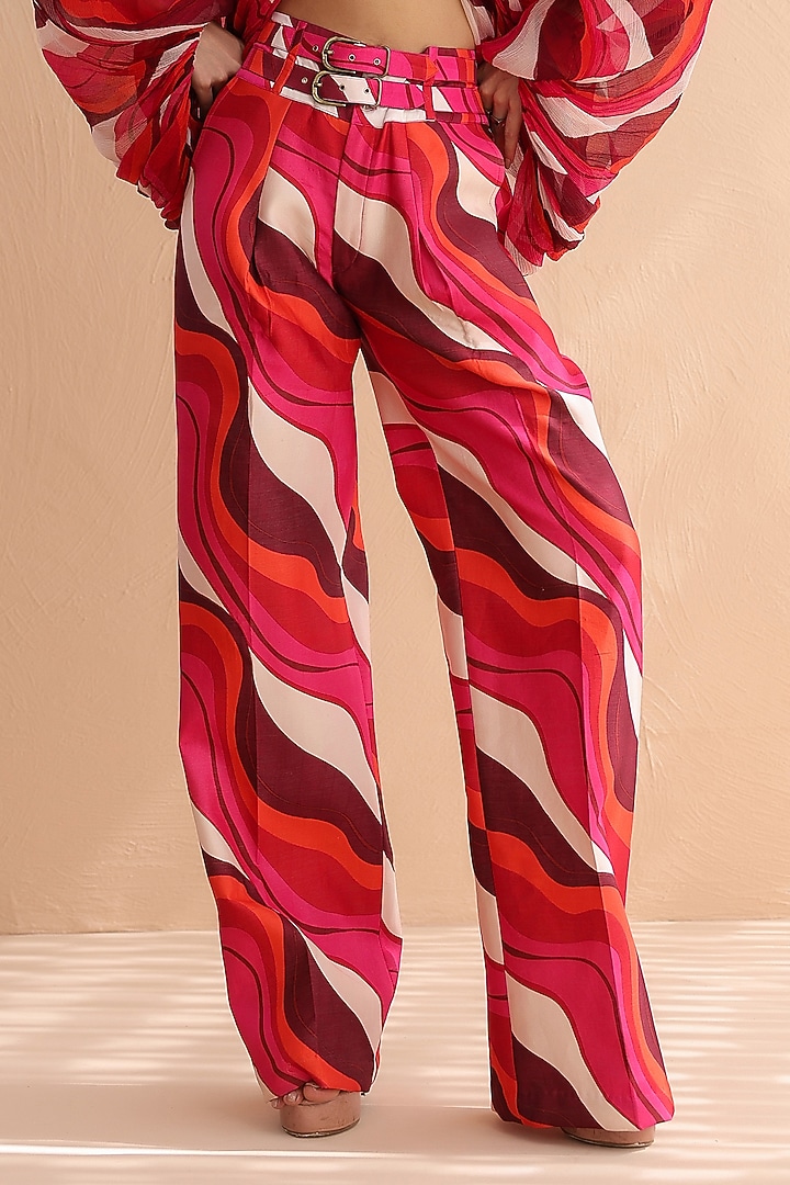 Fuchsia Pink Chiffon & Chanderi Leheriya Printed Co-Ord Set by Pallavi Jaipur at Pernia's Pop Up Shop