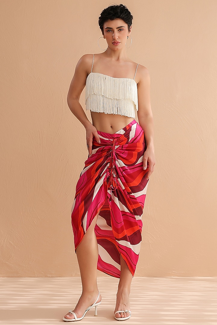 Fuchsia Pink Silk Blend Leheriya Printed Jacket Set by Pallavi Jaipur at Pernia's Pop Up Shop