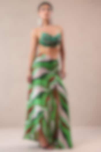 Forest Green Silk Blend Leheriya Printed Cover Up Set by Pallavi Jaipur at Pernia's Pop Up Shop