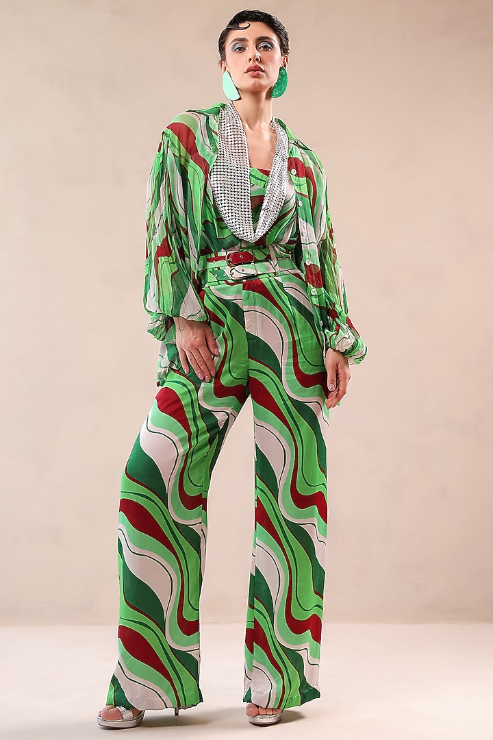 Forest Green Silk Blend Leheriya Printed Co-Ord Set by Pallavi Jaipur at Pernia's Pop Up Shop