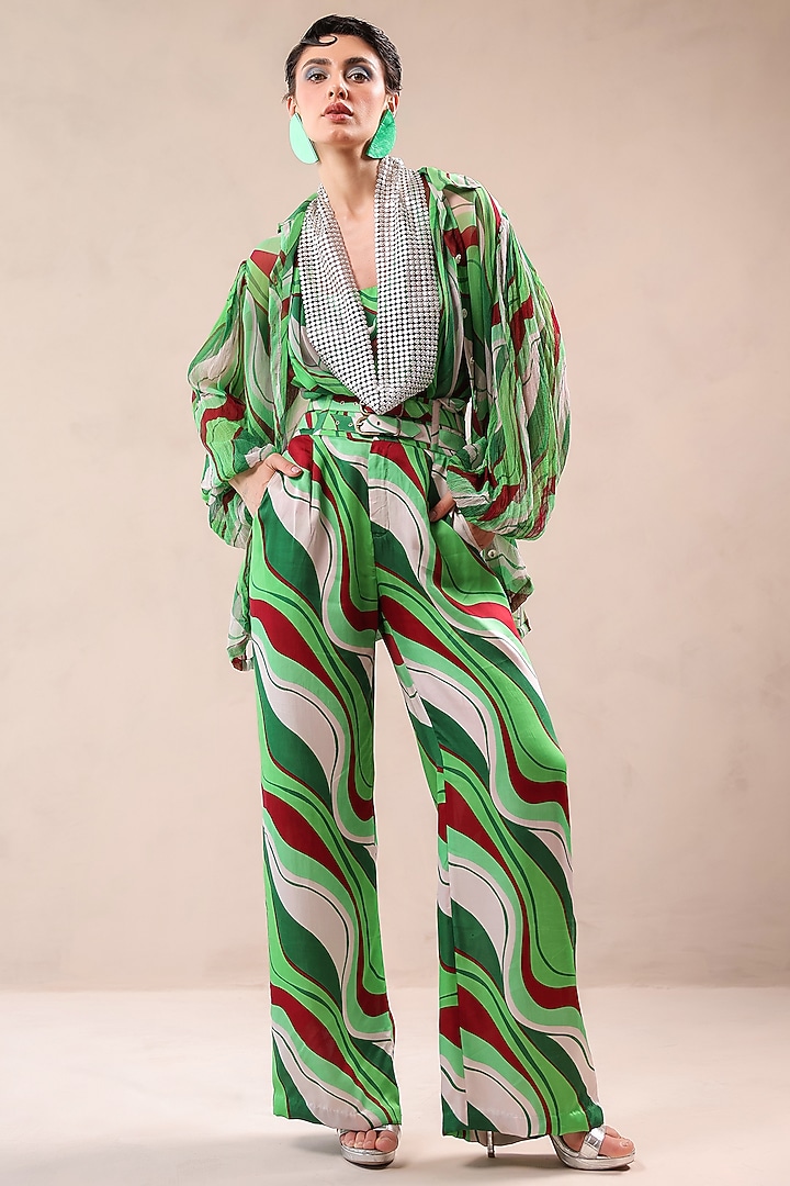 Forest Green Silk Blend Leheriya Printed Co-Ord Set by Pallavi Jaipur at Pernia's Pop Up Shop