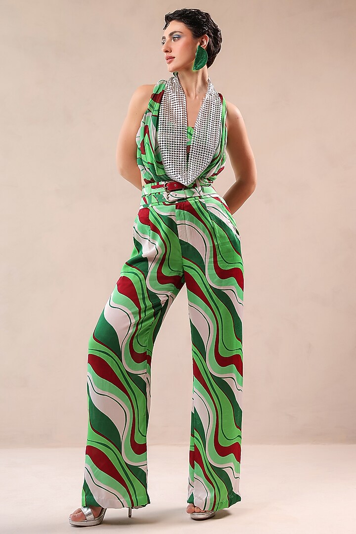 Forest Green Silk Blend Leheriya Printed Co-Ord Set by Pallavi Jaipur at Pernia's Pop Up Shop