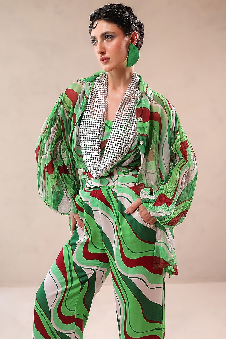 Forest Green Silk Blend Leheriya Printed Co-Ord Set by Pallavi Jaipur at Pernia's Pop Up Shop