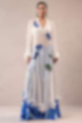 Ivory Chiffon Floral Motif Embroidered Tiered Kurta Set by Pallavi Jaipur at Pernia's Pop Up Shop