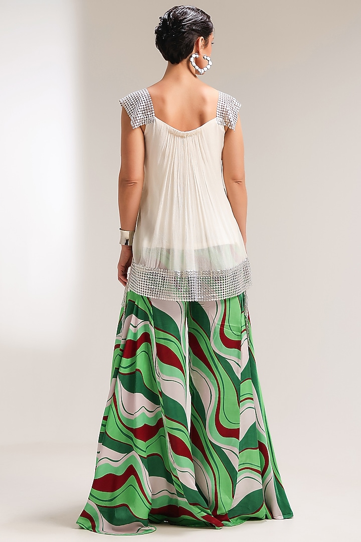 Pacific Green Silk Blend Leheriya Printed Bell-Bottom Pant Set by Pallavi Jaipur at Pernia's Pop Up Shop