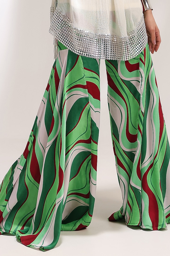 Pacific Green Silk Blend Leheriya Printed Bell-Bottom Pant Set by Pallavi Jaipur at Pernia's Pop Up Shop