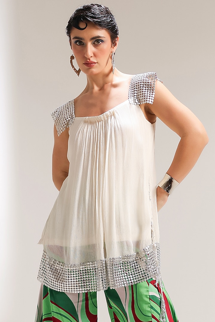 Pacific Green Silk Blend Leheriya Printed Bell-Bottom Pant Set by Pallavi Jaipur at Pernia's Pop Up Shop