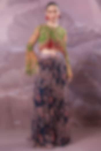 Persian Blue Chiffon Printed Skirt Set by Pallavi Jaipur at Pernia's Pop Up Shop