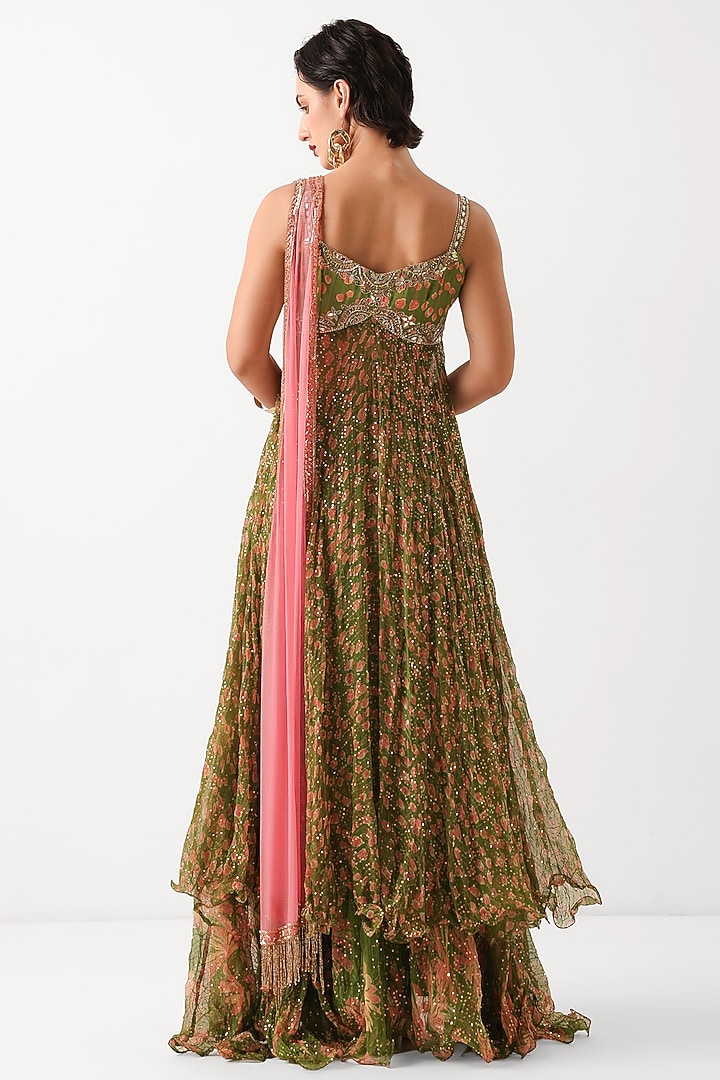 Avocado Green Silk Blend Printed Strappy Kurta Set by Pallavi Jaipur at Pernia's Pop Up Shop