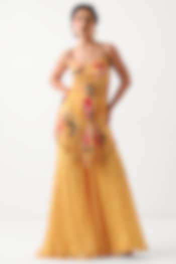 Butter Yellow Chiffon Printed Wedding Sharara Set by Pallavi Jaipur at Pernia's Pop Up Shop