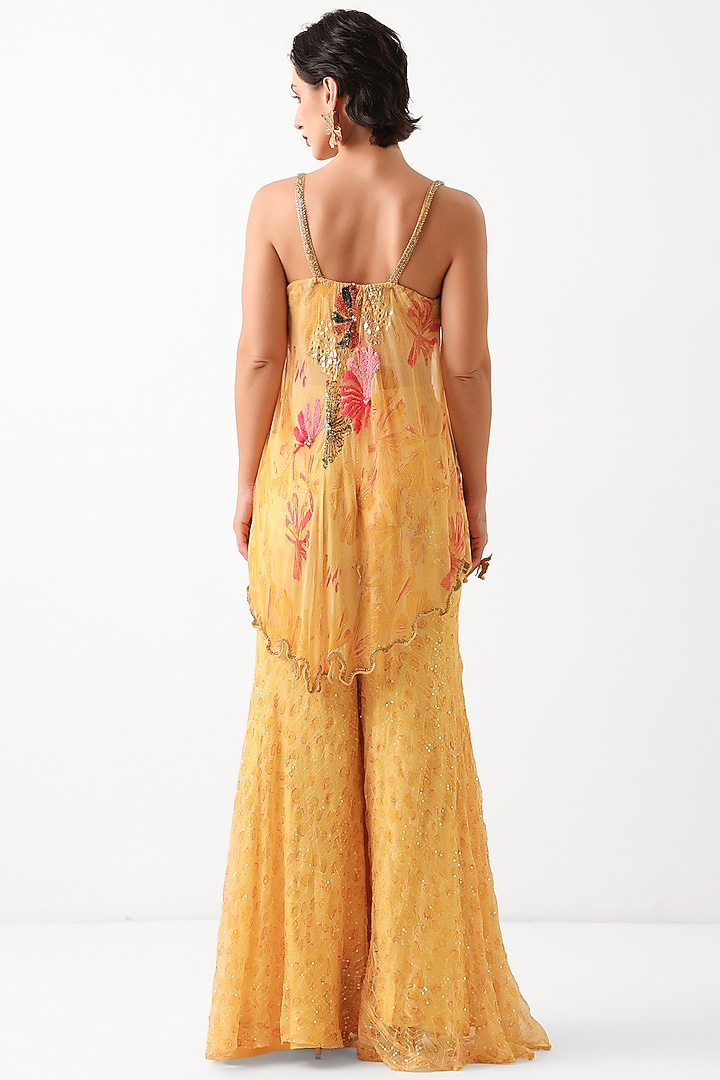Butter Yellow Chiffon Printed Wedding Sharara Set by Pallavi Jaipur at Pernia's Pop Up Shop