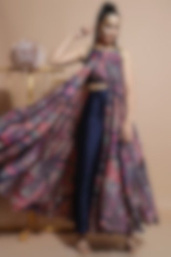 Navy Blue Leheriya Pants Set by Pallavi Jaipur at Pernia's Pop Up Shop