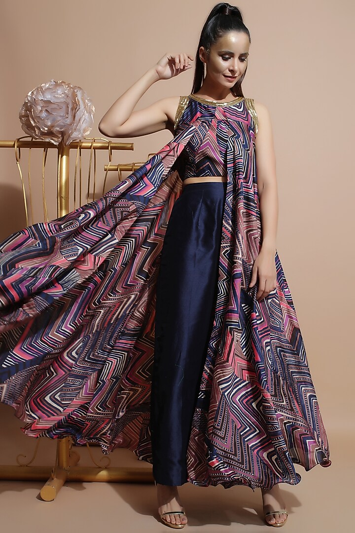 Navy Blue Leheriya Pants Set by Pallavi Jaipur at Pernia's Pop Up Shop