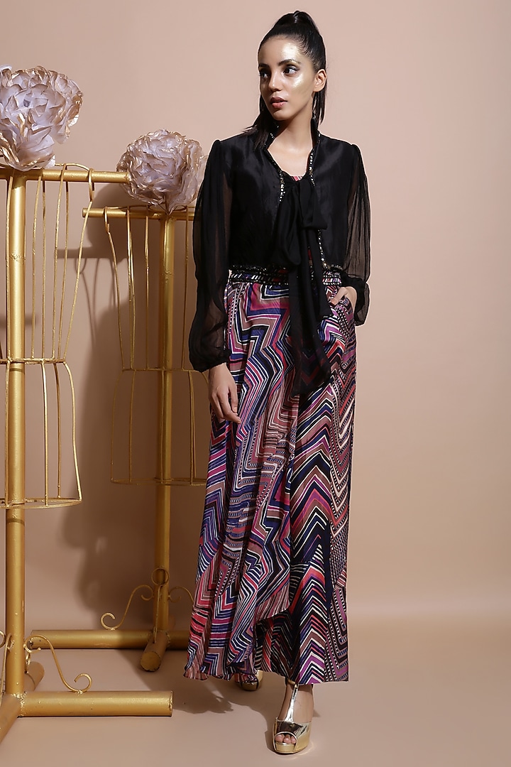 Navy Blue Leheriya Jacket Set by Pallavi Jaipur at Pernia's Pop Up Shop