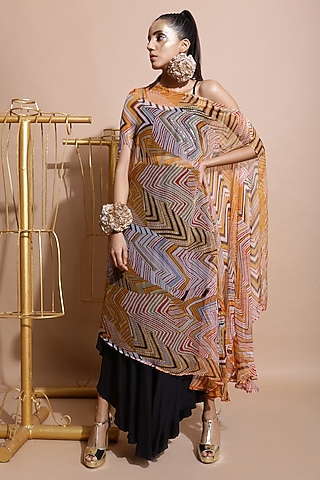 Mustard Leheriya Printed Cape Set by Pallavi Jaipur