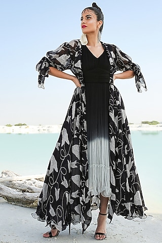 Black & Grey Ombre Jacket Dress by Pallavi Jaipur