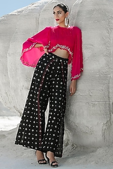 Black Diamond Printed Flutter Pant Set by Pallavi Jaipur-PANT SUITS & CO-ORD SETS
