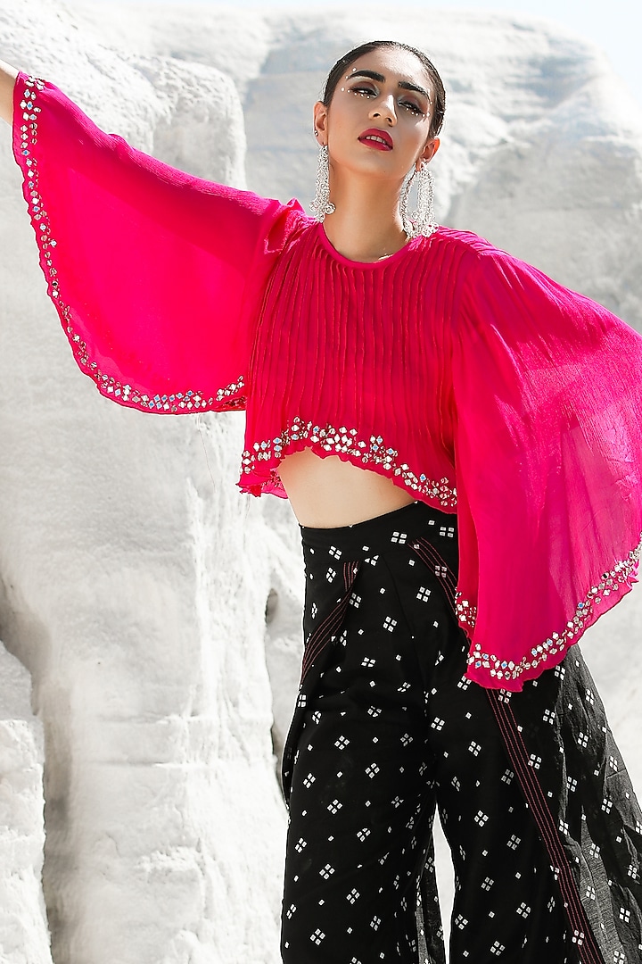 Black Diamond Printed Flutter Pant Set by Pallavi Jaipur at Pernia's Pop Up Shop