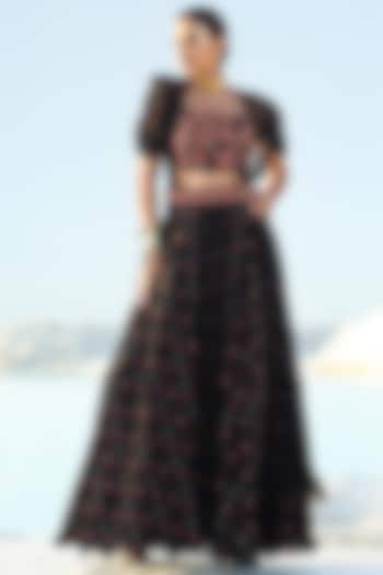 Black Diamond Printed Skirt Set by Pallavi Jaipur