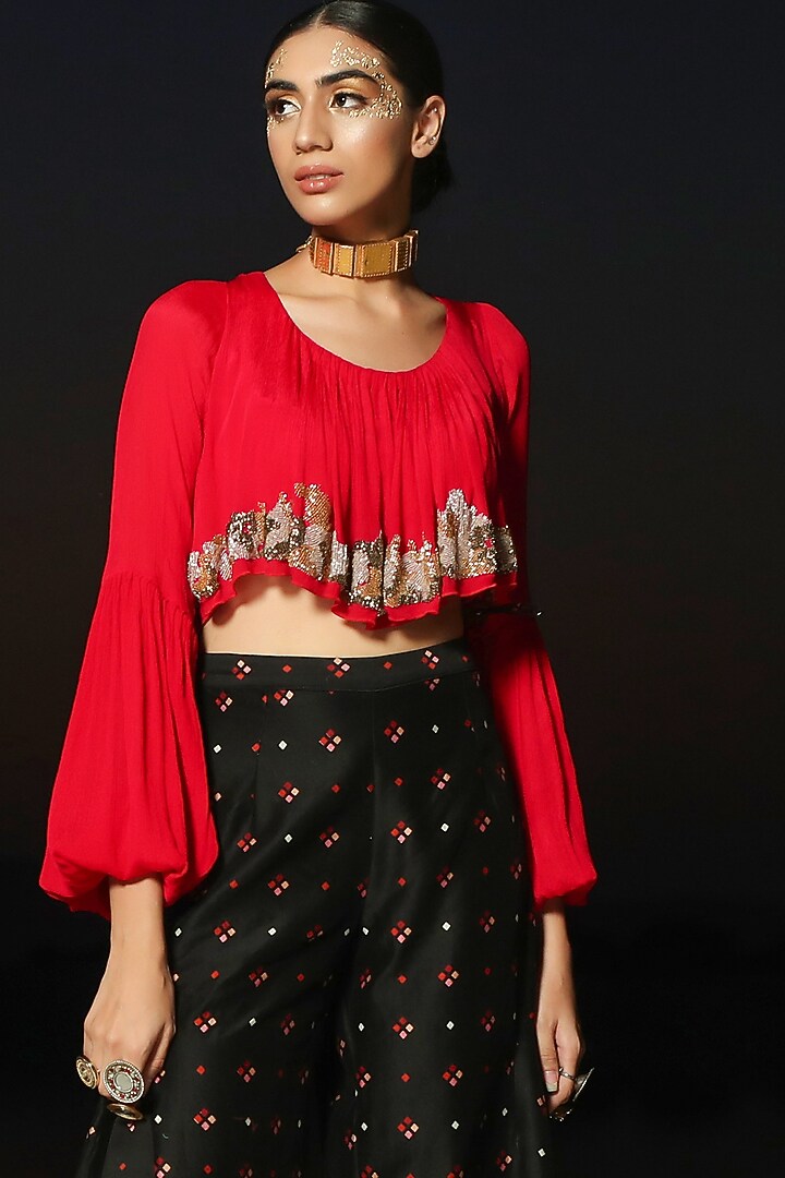 Black Diamond Printed Bell Bottom Pant Set by Pallavi Jaipur at Pernia's Pop Up Shop