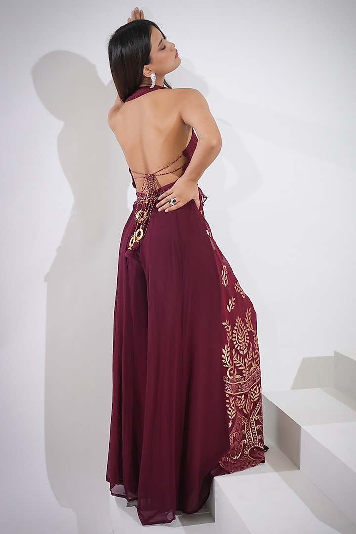 Beetroot Embroidered Palazzo Pant Set by Pallavi Jaipur at Pernia's Pop Up Shop