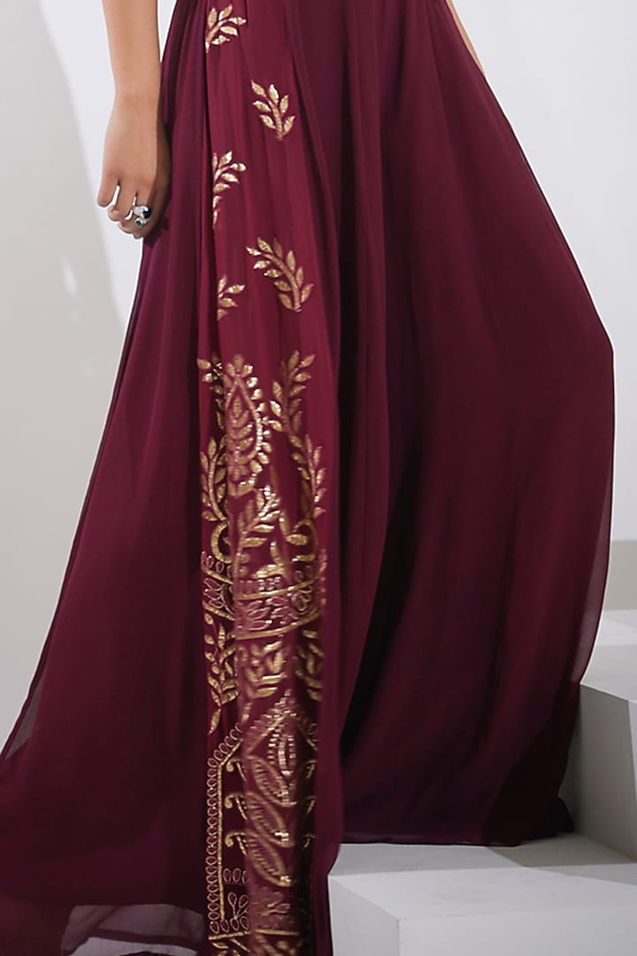 Beetroot Embroidered Palazzo Pant Set by Pallavi Jaipur at Pernia's Pop Up Shop