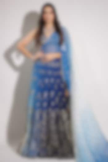 Blue Embroidered Ombre Lehenga Set by Pallavi Jaipur