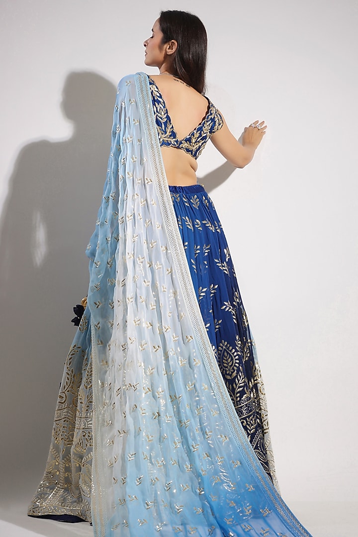 Blue Embroidered Ombre Bridal Lehenga Set by Pallavi Jaipur at Pernia's Pop Up Shop