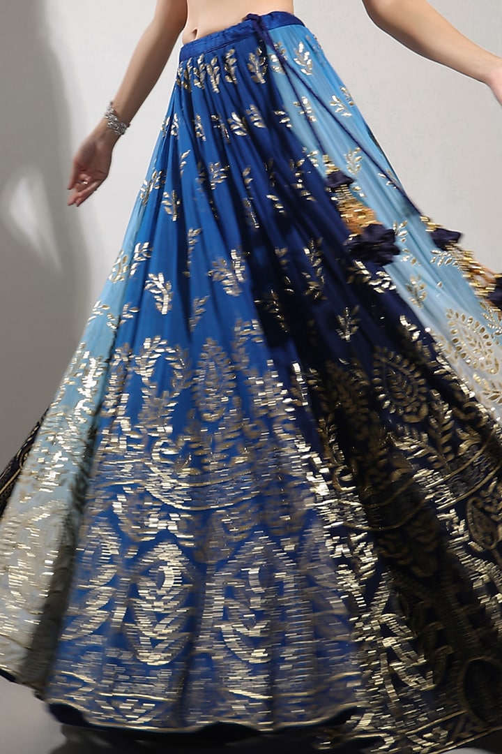 Blue Embroidered Ombre Bridal Lehenga Set by Pallavi Jaipur at Pernia's Pop Up Shop