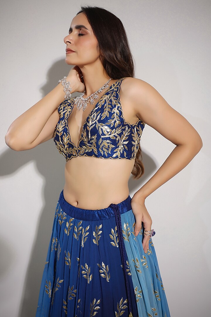 Blue Embroidered Ombre Bridal Lehenga Set by Pallavi Jaipur at Pernia's Pop Up Shop