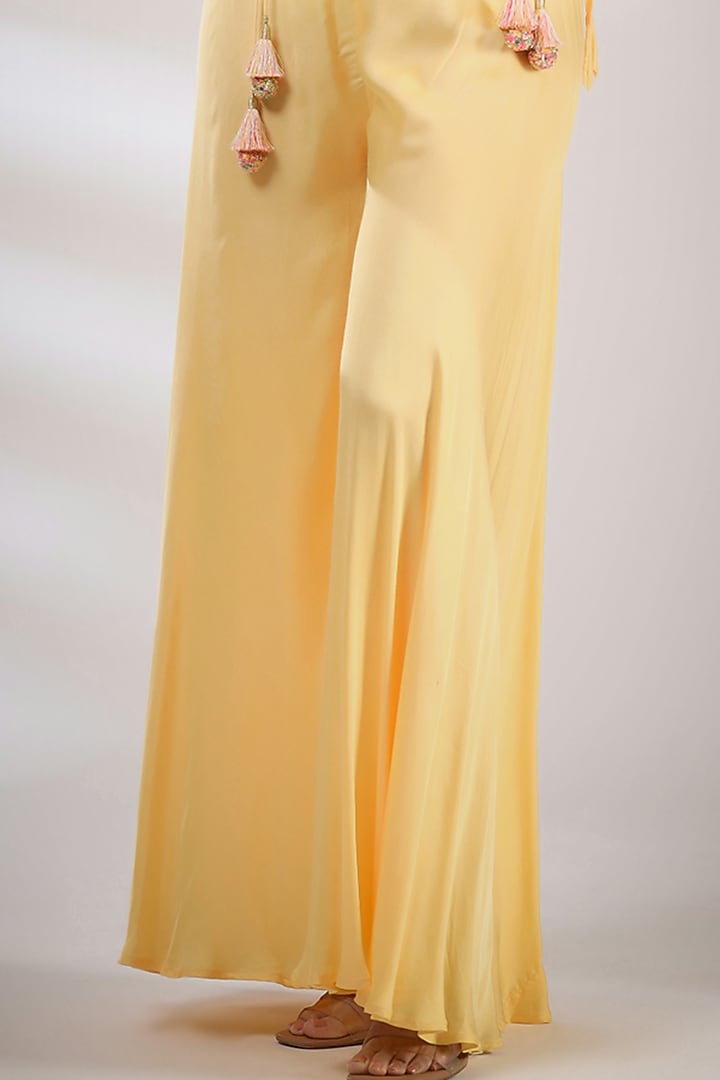 Butter Cream Chiffon Pant Set by Pallavi Jaipur at Pernia's Pop Up Shop