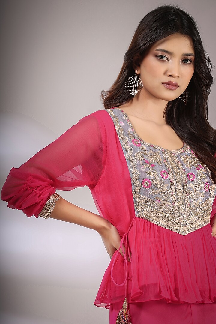 Hot Pink Silk Blend Pant Set by Pallavi Jaipur at Pernia's Pop Up Shop