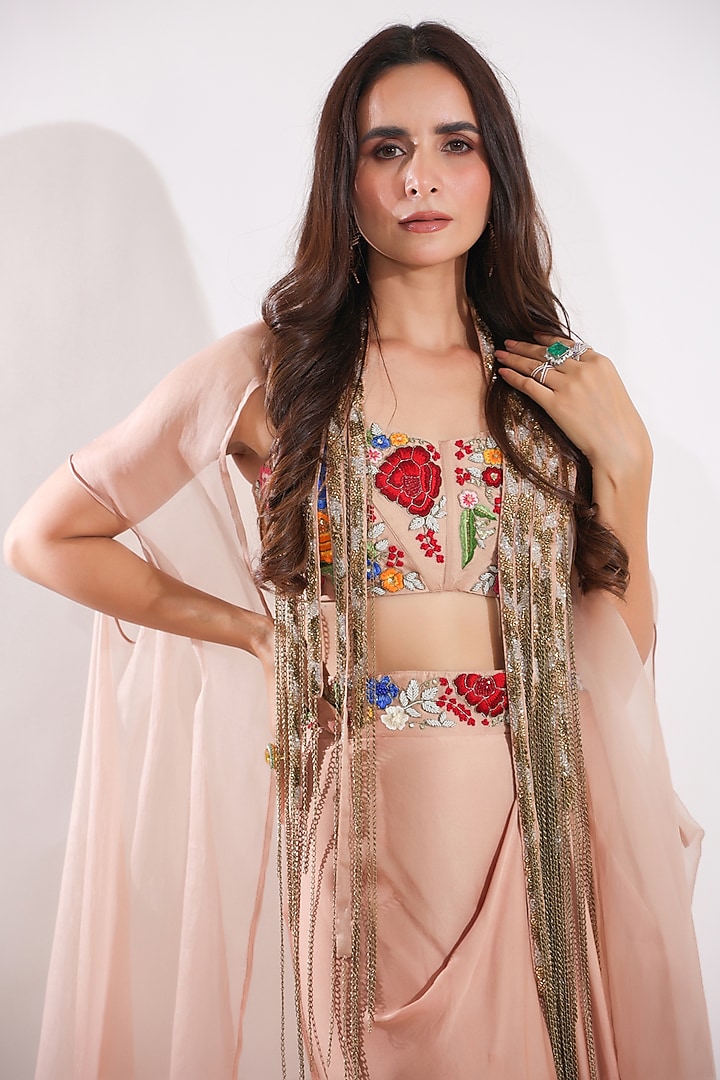 Mud Brown Organza Cape Set by Pallavi Jaipur at Pernia's Pop Up Shop