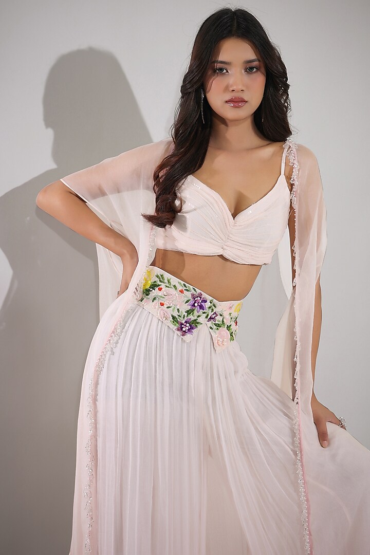 Seashell Pink Organza Cape Set by Pallavi Jaipur at Pernia's Pop Up Shop